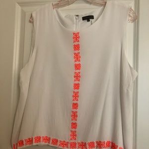 Vince Camuto White Dress Tank w/ Coral stitching